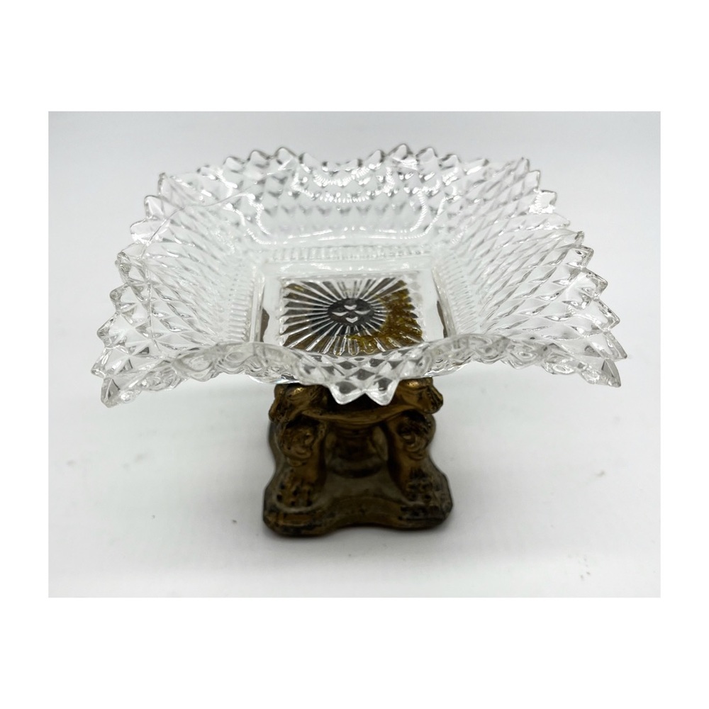Vintage Clear Glass Art Deco Dis Candy or Nut Dish Diamond Point Glass Pattern